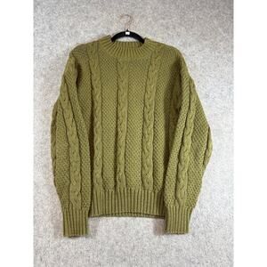 Vintage 90s Cotton Club Crewneck Sweater Mens Medium Green Cable Knit Preppy USA